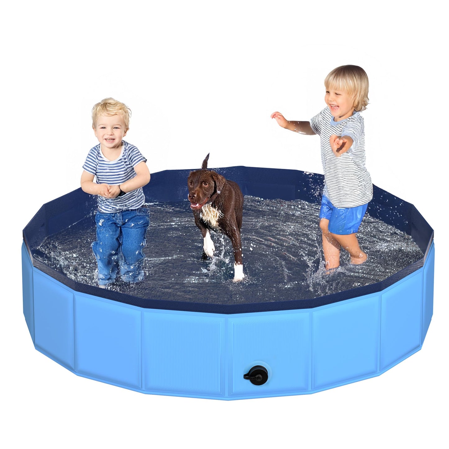 CACSPS 63" x 12" Foldable Dog Pool - Collapsible Hard Plastic Kiddie Pool for Dogs & Kids, Non-Slip Pet Bath Tub for Outdoor Backyard Use, Lightweight & Portable (Blue)