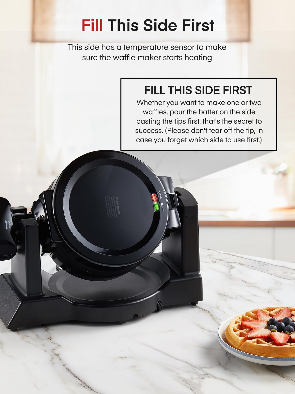 FOHERE Waffle Maker, 8-Slice Belgian Waffle Maker, 180° Rotating Waffle Iron with Double Waffle Plates, Nonstick Plates and Removable Drip Tray, Cool Touch Handle (Large)