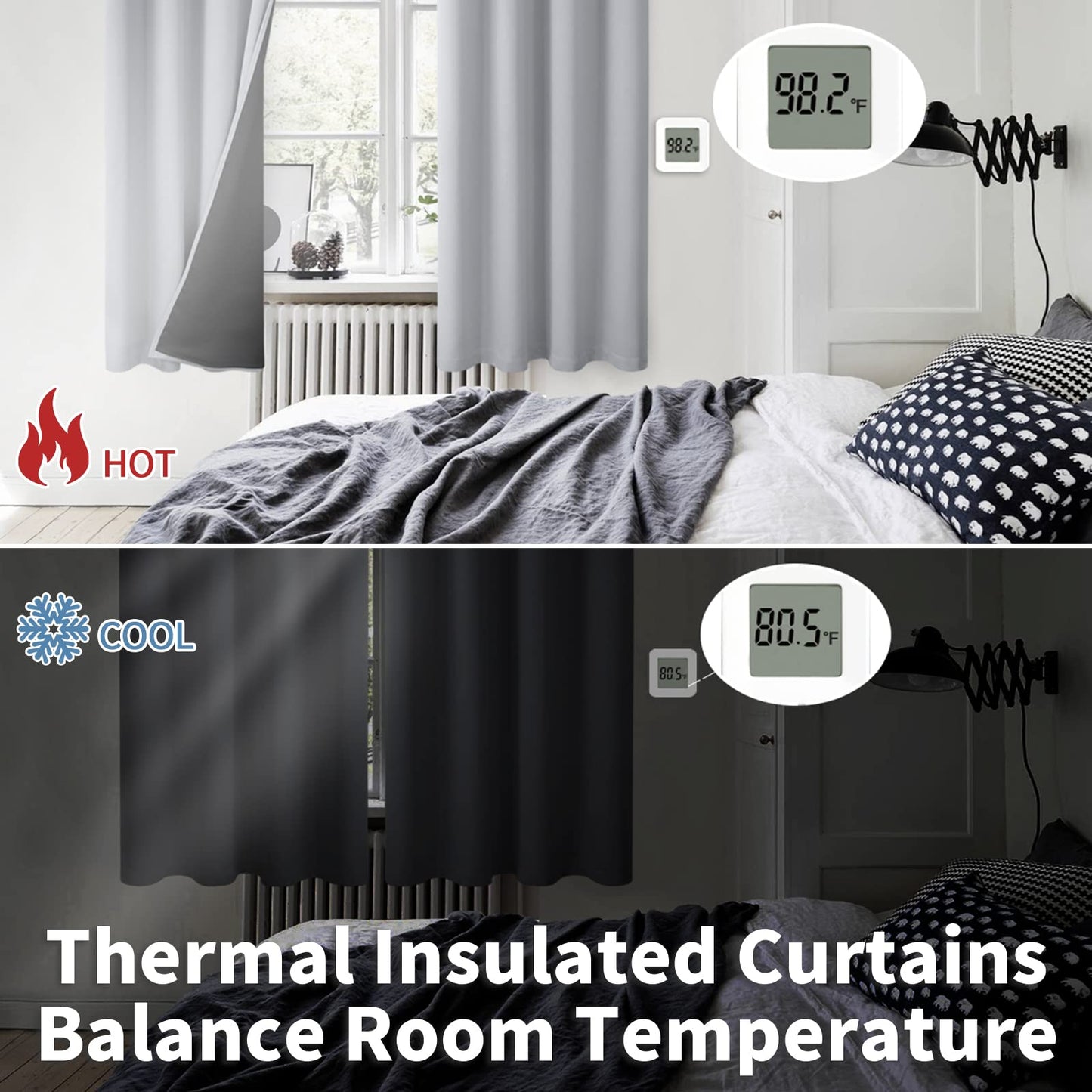 BGment Thermal Insulated 100% Blackout Curtains for Bedroom with Black Liner, Double Layer Full Room Darkening Noise Reducing Grommet Curtain, 2 Window Curtain Panels of 52 x 63 Inch, Light Grey