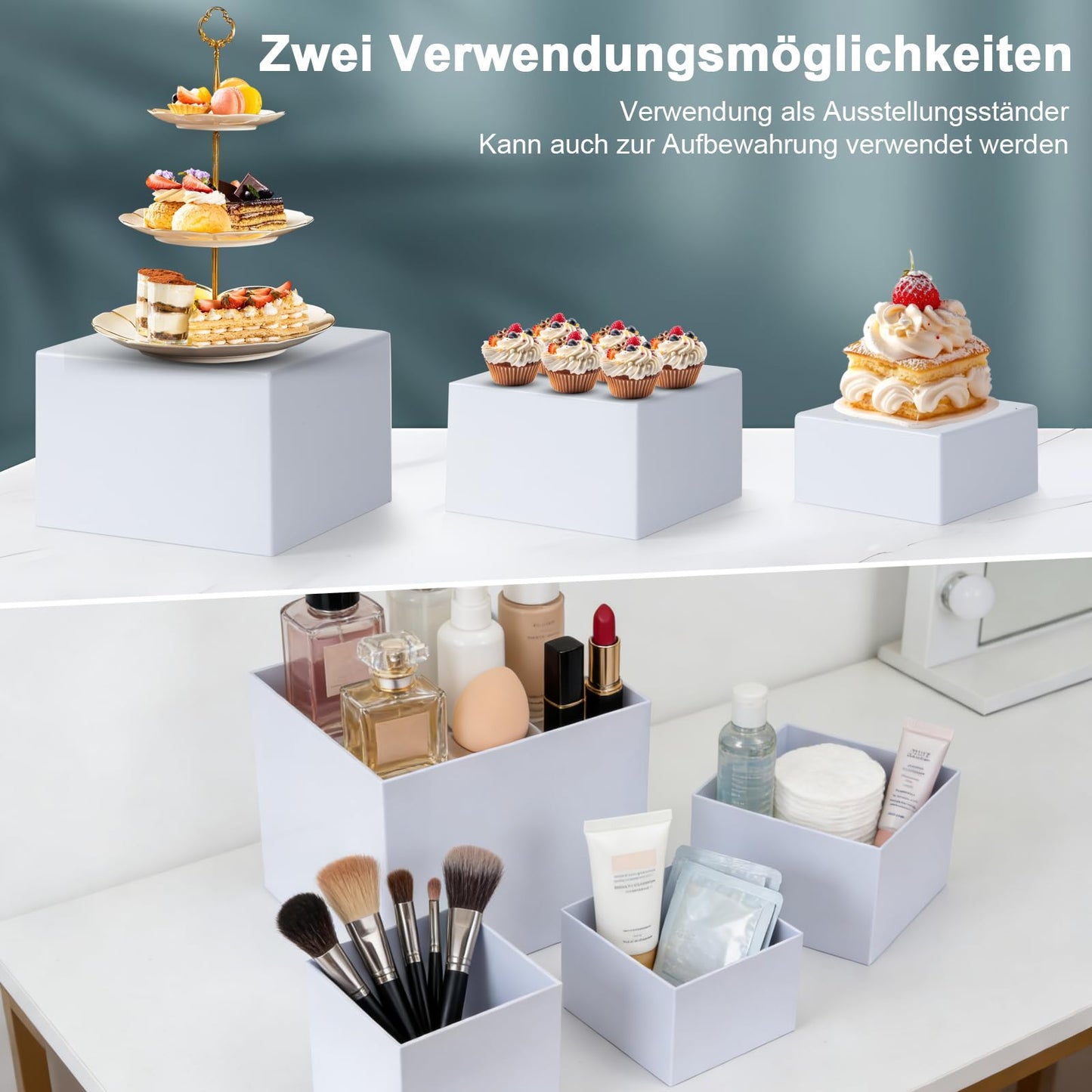 6 Pcs Buffet Risers,Acrylic Food Risers,White Dessert Stands for Buffet Table Display, Cupcake Tower, Cake Stand, Jewelry Show, Catering Events (3" + 4" + 5"+6"+7"+8")