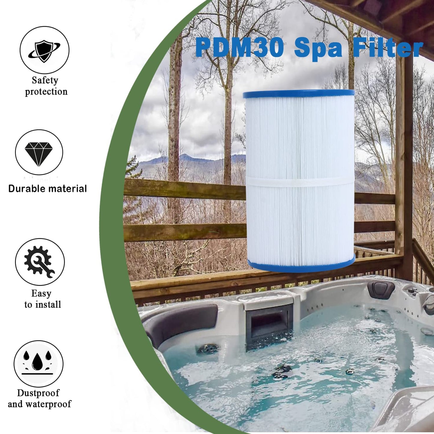 Ketofa PDM30 Spa Filter, Replacement Cartridge Oval Filter Compatible with Pleatco PDM30 Dream Maker Hot Tubs Filbur FC9940 Other 461269, 30 sq.ft - 2 Packs