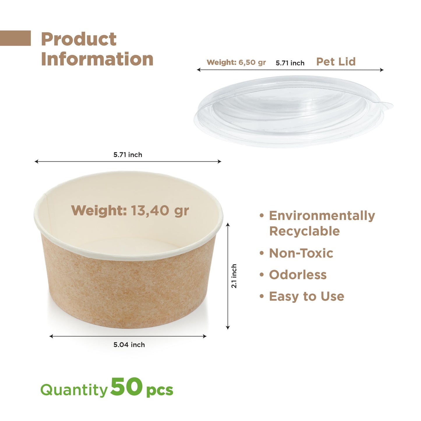Disposable Paper Meal Prep Containers with Lids & Utensils – Brown Cardboard Food Bowls, Recyclable to-Go Food Containers for Hot & Cold Meals, 50-Pack (20 OZ)