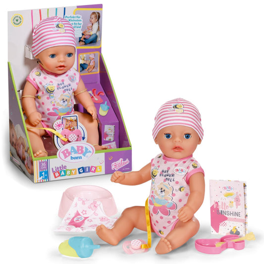 BABY Born Little Baby Girl - 36 cm Doll with 7 Functions and Accessories for Children from 1 Year Old, No Batteries Needed - Zapf Creation