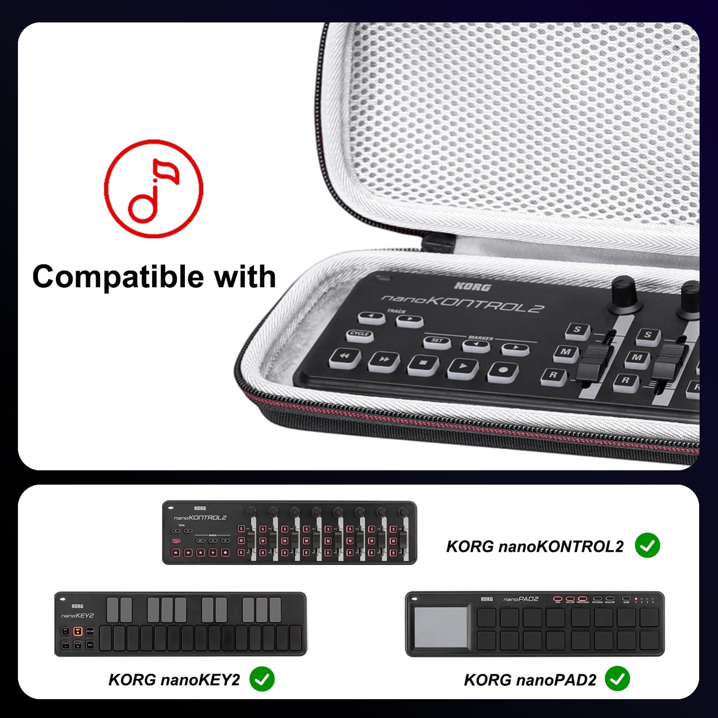 LTGEM Case Compatible with KORG nanoKONTROL2/nanoKEY2/nanoPAD2/nanoSERIES2 Slim-Line USB Control Surface/Keyboard/MIDI Pads, Office Travel Carrying Storage Bag - Black+Grey(Case Only)