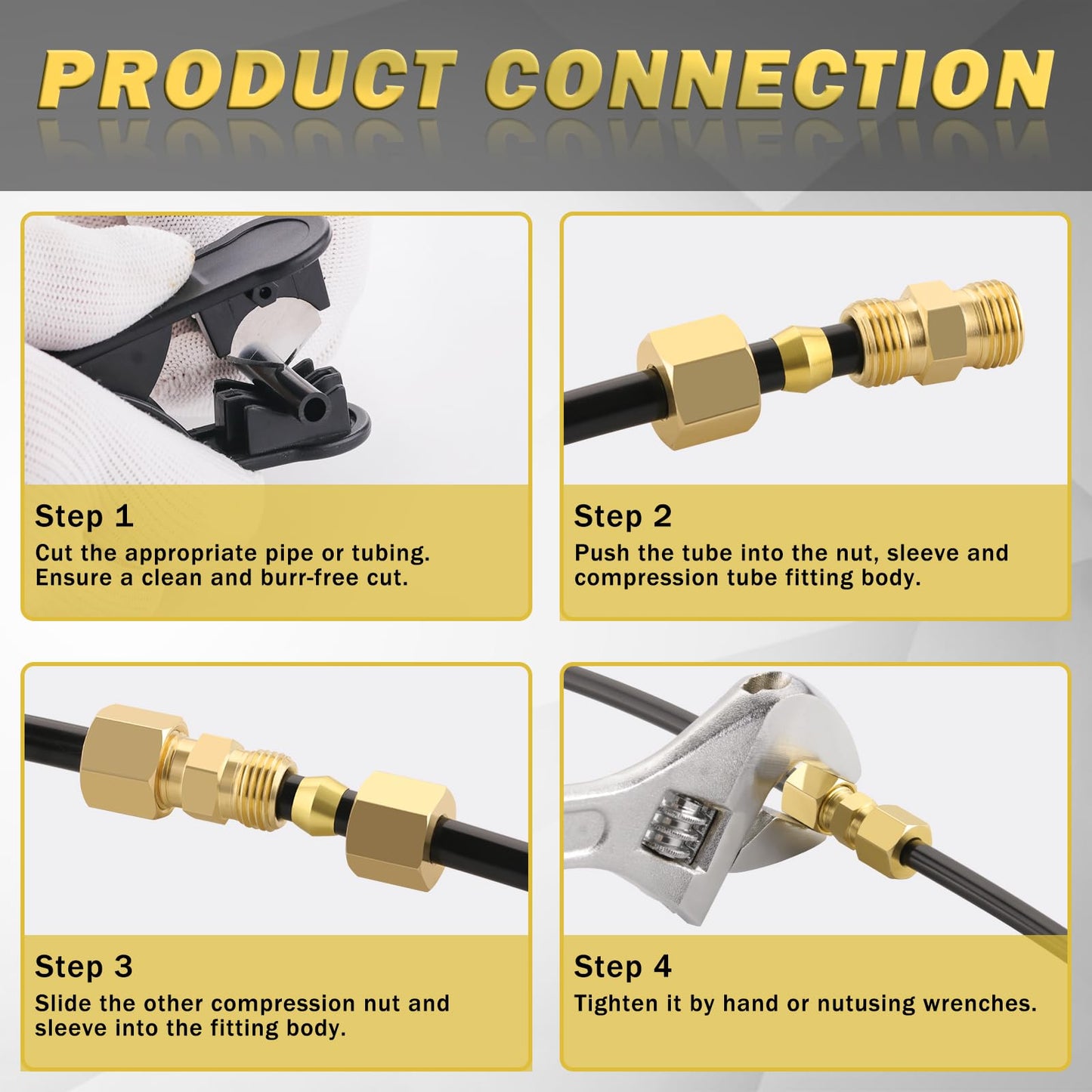 46pcs Brass Compression Tube Pipe Fittings Assortment Kit, Taiidaues 1/8" 3/16" 1/4" 5/16" 3/8" 1/2" OD Compression Union Connector & Compression Sleeves Ferrules
