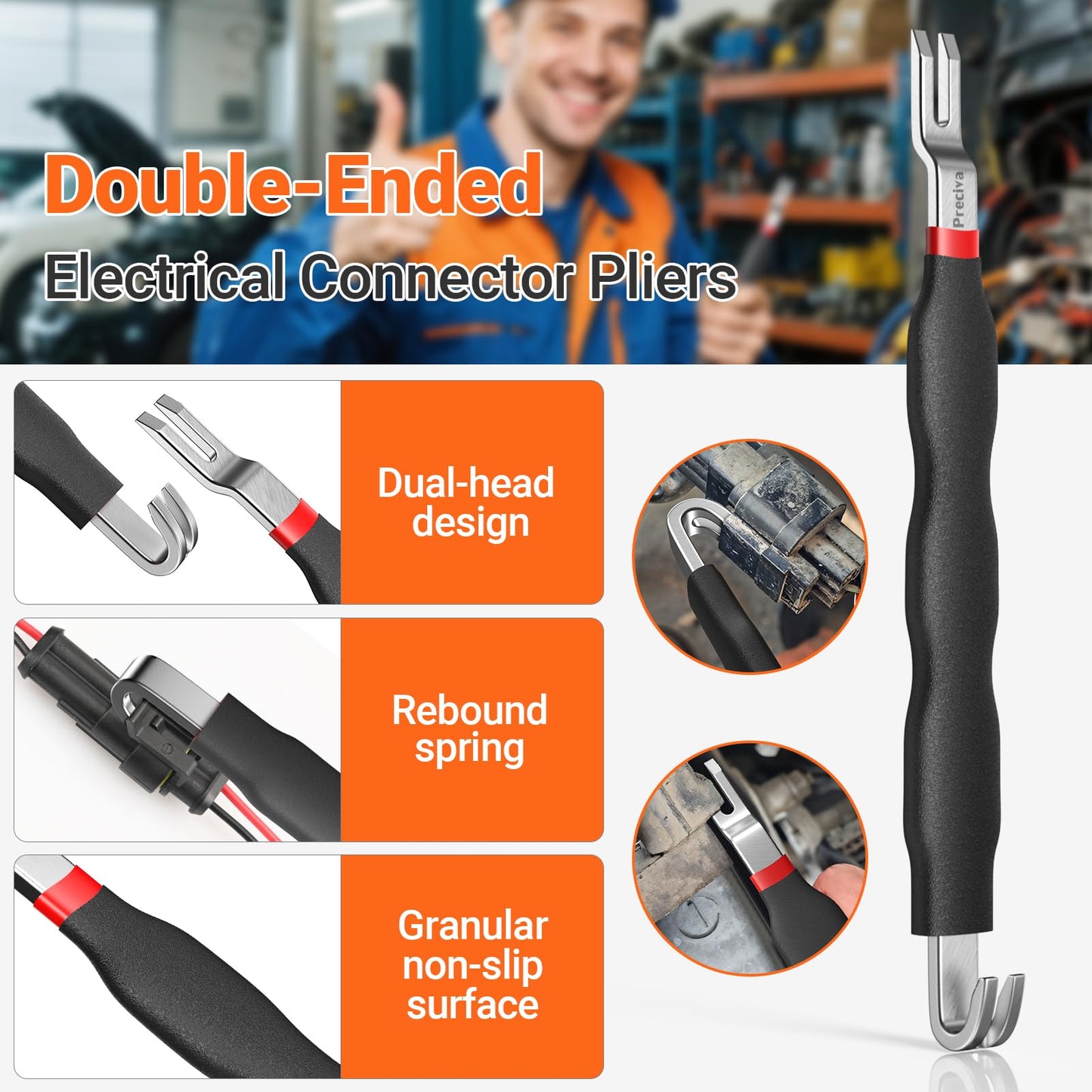 Preciva 5 Pcs Automotive Electrical Connector Disconnect Tool Kit,Wire Harness Release Pliers, Depin Tool & Hose Clamp Pliers Electric Plug Pliers for Cars, Automotive Wire Locking Push Tab