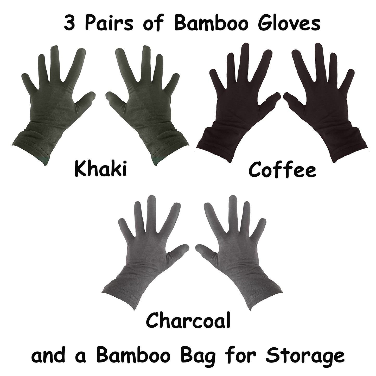 Bamboo Gloves for Eczema, Small, Women, Dry Hands, Overnight Moisturizing Gloves, 3 Pairs