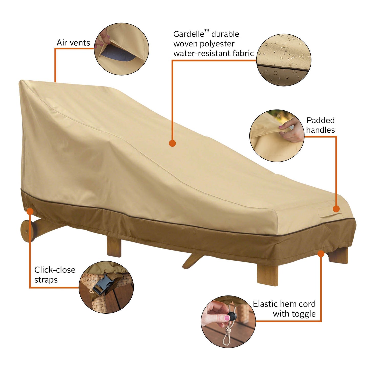 Classic Accessories Veranda Day Chaise Cover, Pebble for Wider Chaises Up to 66 Inches Long, 33.5 Inches Wide, 33 Inches High, 70962