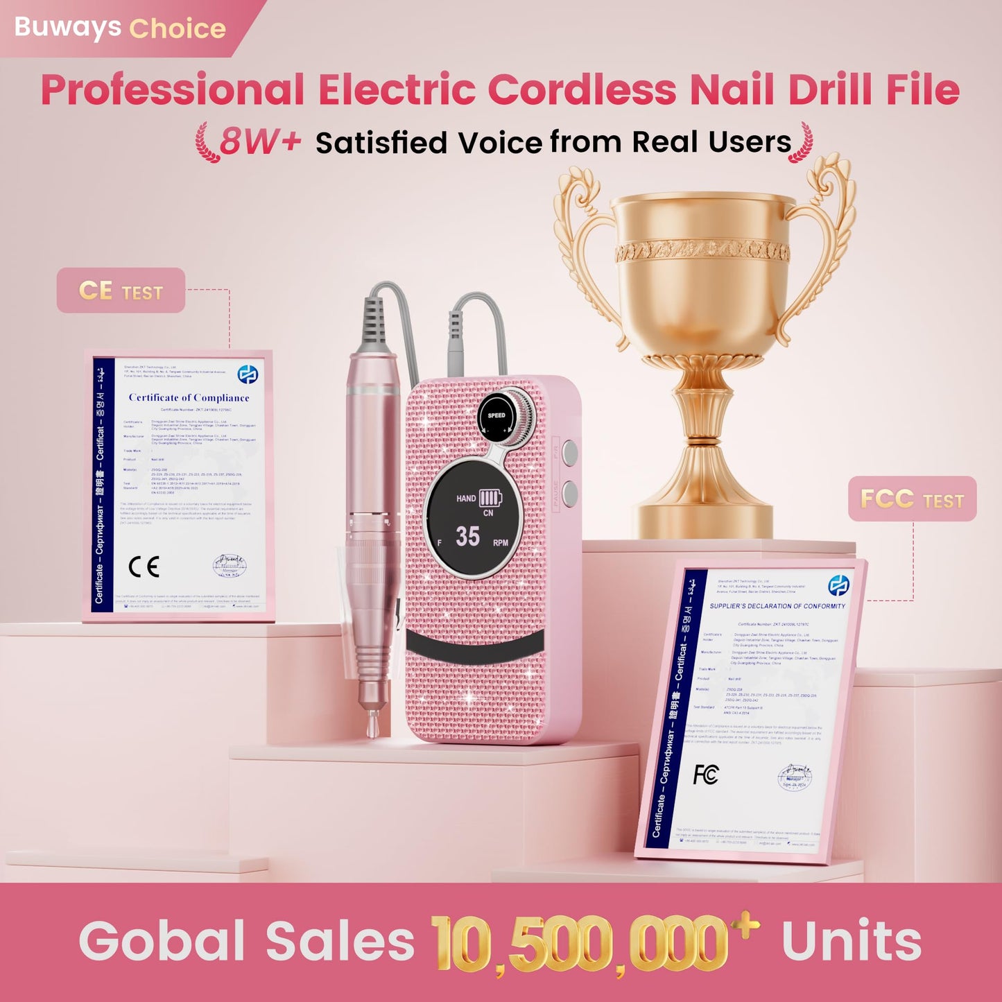 Professional Electric Cordless Nail Drill File with 11 Nail Drill Bits, 35000RPM DIY Glitter e Filer for Nails Kit Machine for Acrylic Nails Gel Polishing for Manicure Salon Home