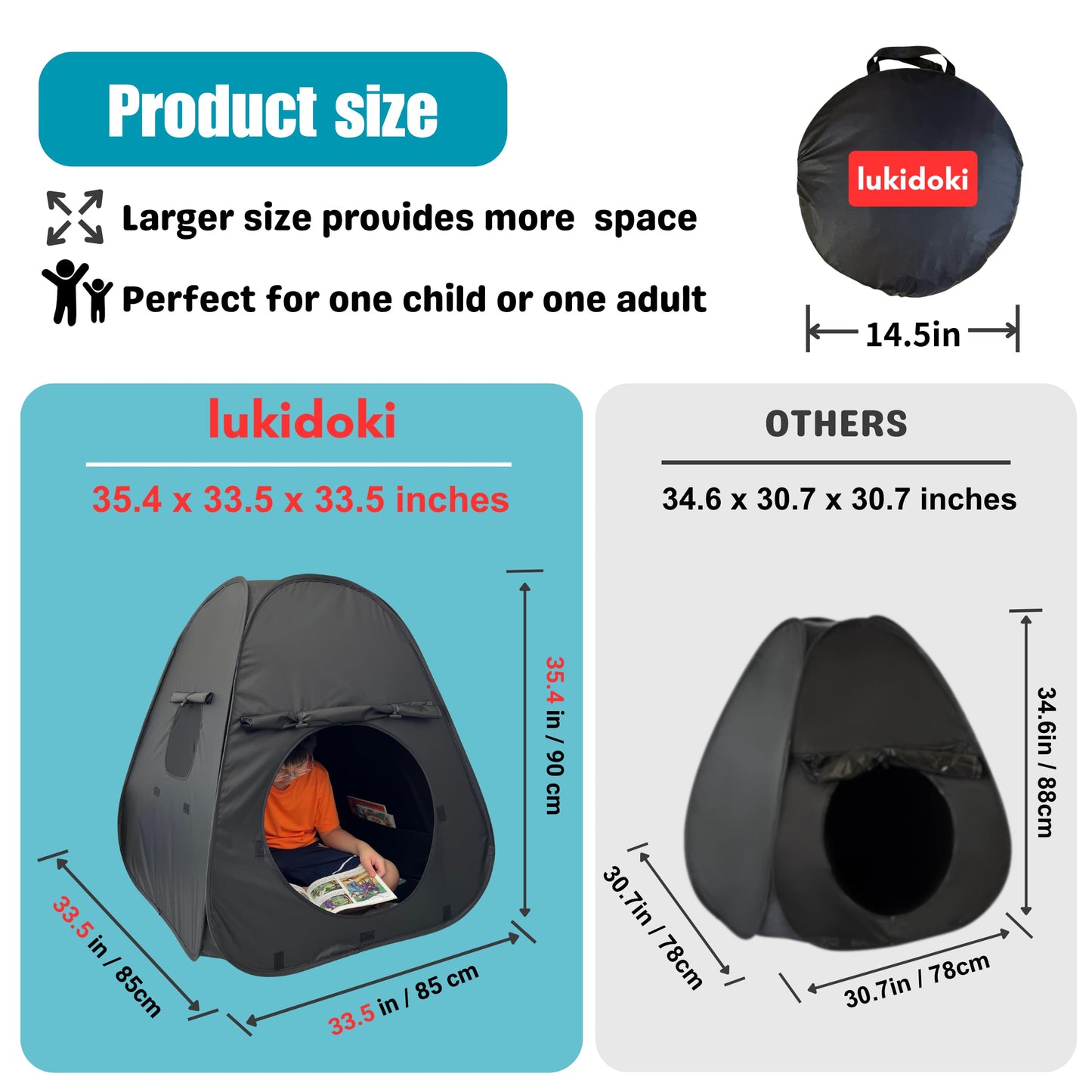 lukidoki Sensory Tent for Kids with Autism - Sensory Calm Corner Helps ADHD, SPD Children Relax, Reduce Anxiety - Portable Pop-up Blackout Hideout Play Tent Toys Add Windows