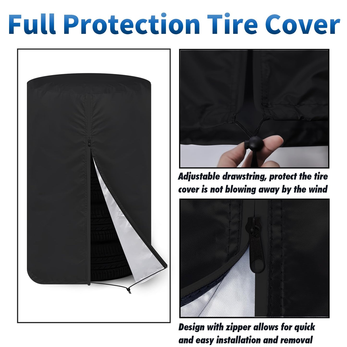 KALINCO Large Tire Cover, Waterproof Tire Storage Bag, Dust-Proof Seasonal Tire Cover, Universal Spare Tire Cover, Fits up to Diameter 32" Tires, 2 Pack