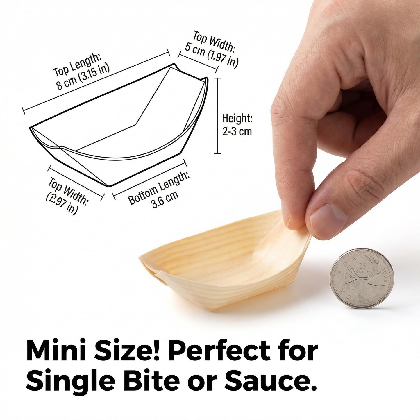 300 Pcs Mini Bamboo Boat Plates, Wooden Sushi Boat Serving Trays, 3” Disposable Pine Wood Bowl Plates for Appetizers, Desserts, Snacks, Biodegradable Catering Party Supplies