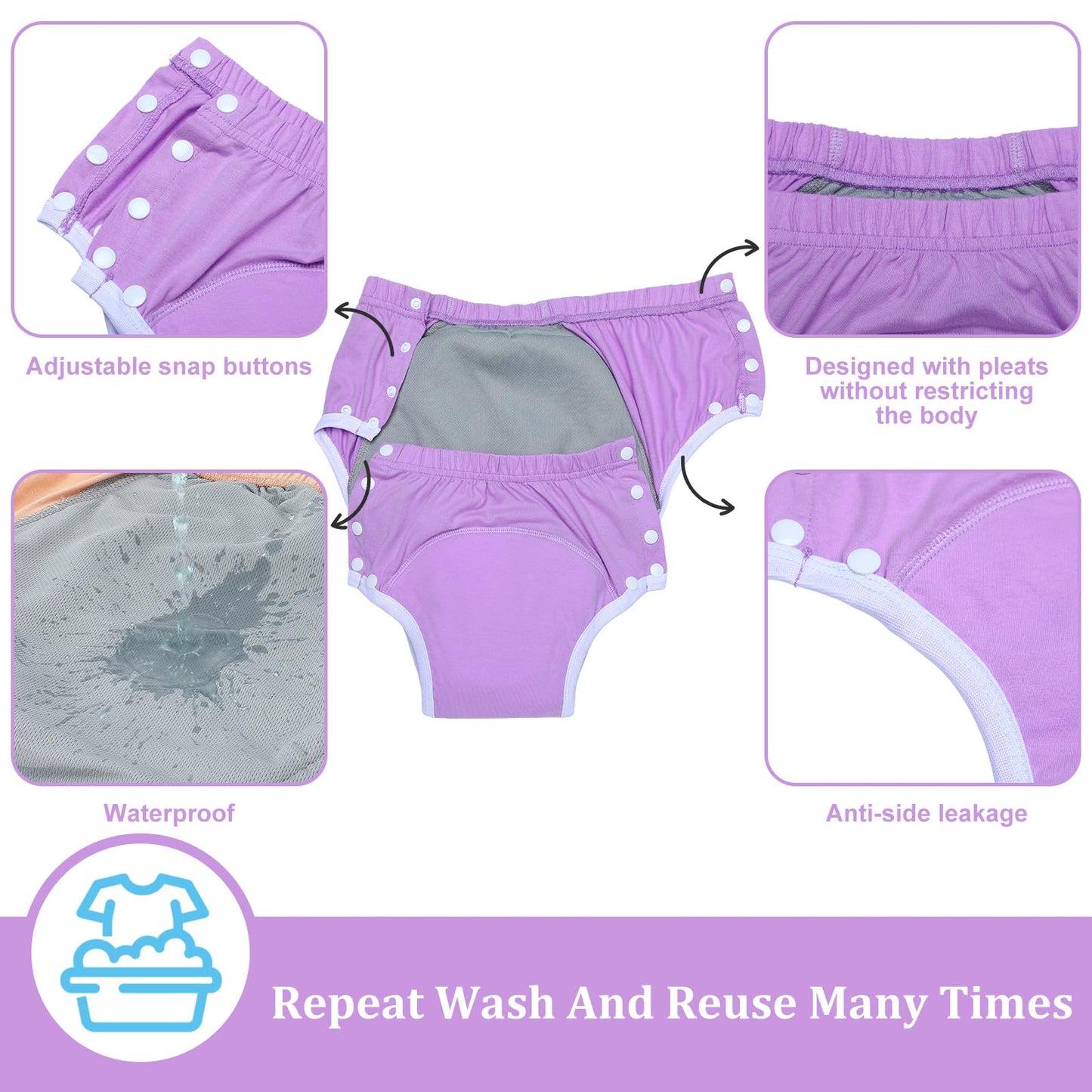 Timgle 8 Pcs Reusable Adult Diapers for Women Incontinence Adults Leak Proof Cotton Cloth Underwear Washable Absorbency Underpants Briefs Overnight Urinary Incontinence Underwear(Large)