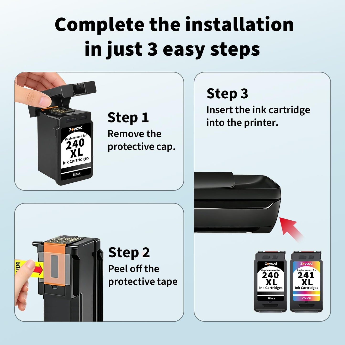 Zoyood 240XL Black Ink Cartridge Replacement for Canon PG-240XL Black Ink cartridges Compatible with Canon Pixma MG3620 MG3520 MG2120 TS5120 MX532 MX512 MX479 MX392 Printer (2 Black)