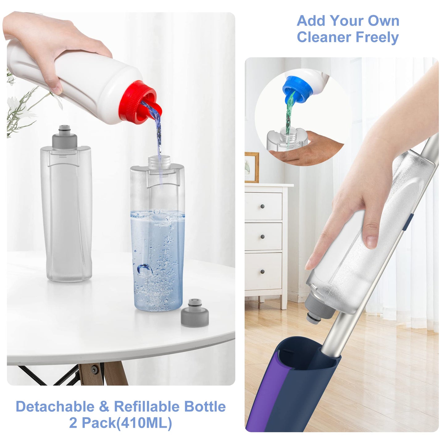 Spray Wet Dry Mops for Floor Cleaning - MEXERRIS Microfiber Hardwood Floor Mop with Spray Dust Dry Flat Mops with 2 Refillable Bottle 4 Pads for Hardwood Laminate Wood Ceramic Vinyl Marble Tile