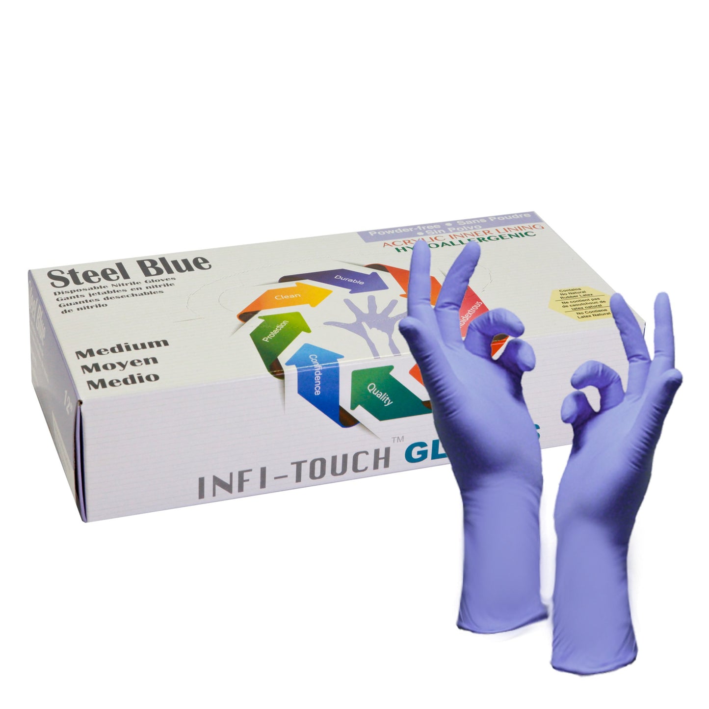 Infi-Touch, Nitrile Gloves, Powder Free, Hypoallergenic, 12" Length, Disposable, 6 mil Thickness, Steel Blue, (50 Gloves Count) (Medium)