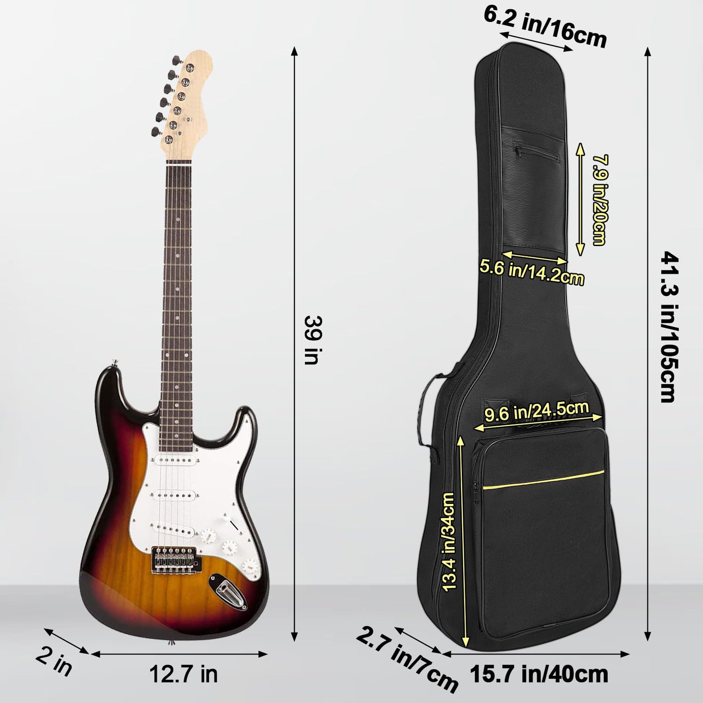 39 Inch Electric Guitar Bag Soft Guitar Case, MUZTOP 6 MM Thick Padded Electric Guitar Gig Bag Waterproof Guitar Backpack with Pockets (Black-CA)