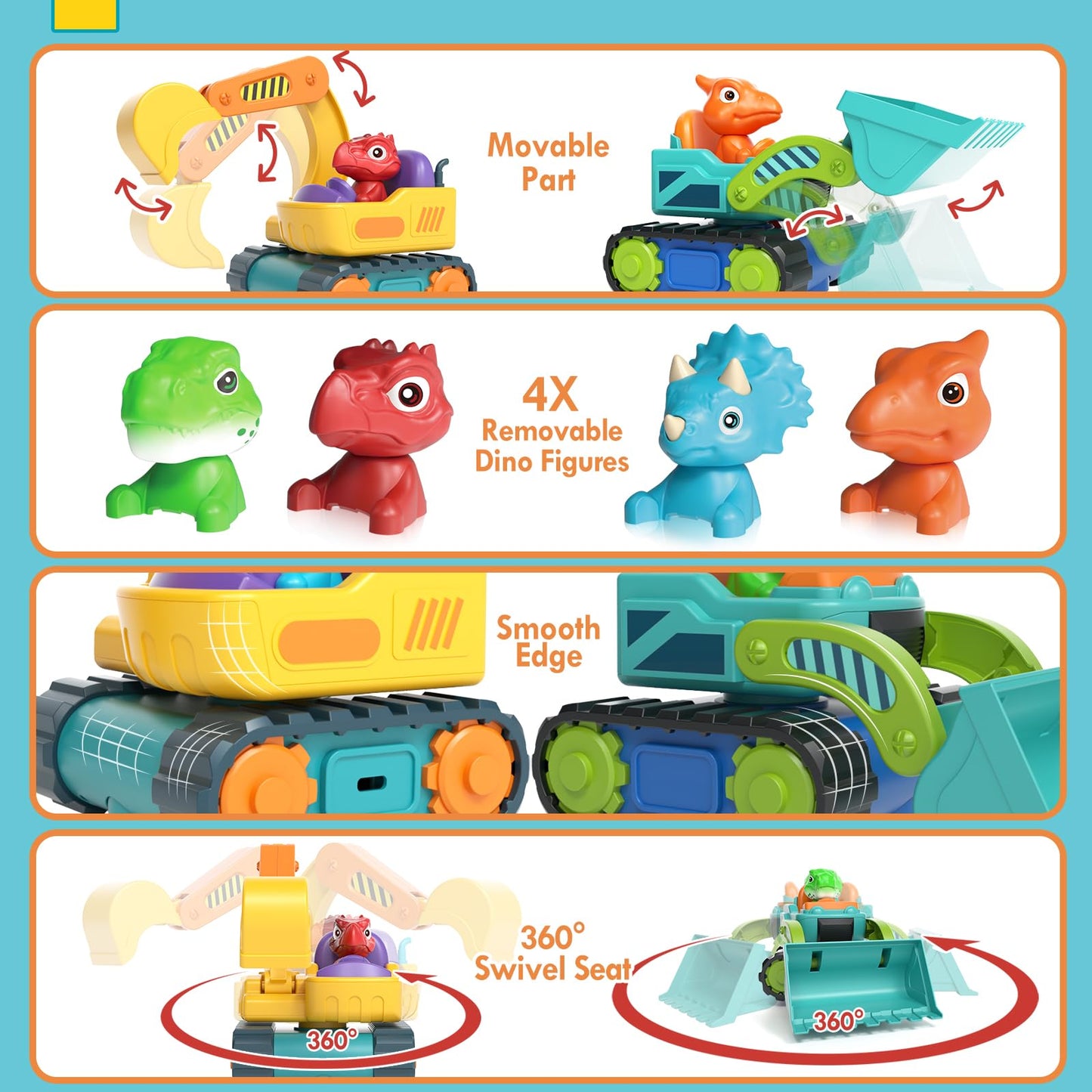 Lehoo Castle Remote Control Cars for Kids, 2 Pack Construction Toys for Kids 3-5, Rechargeable RC Excavator & Bulldozer Toy, 2 3 4 5 Year Old Boy Girls Gifts