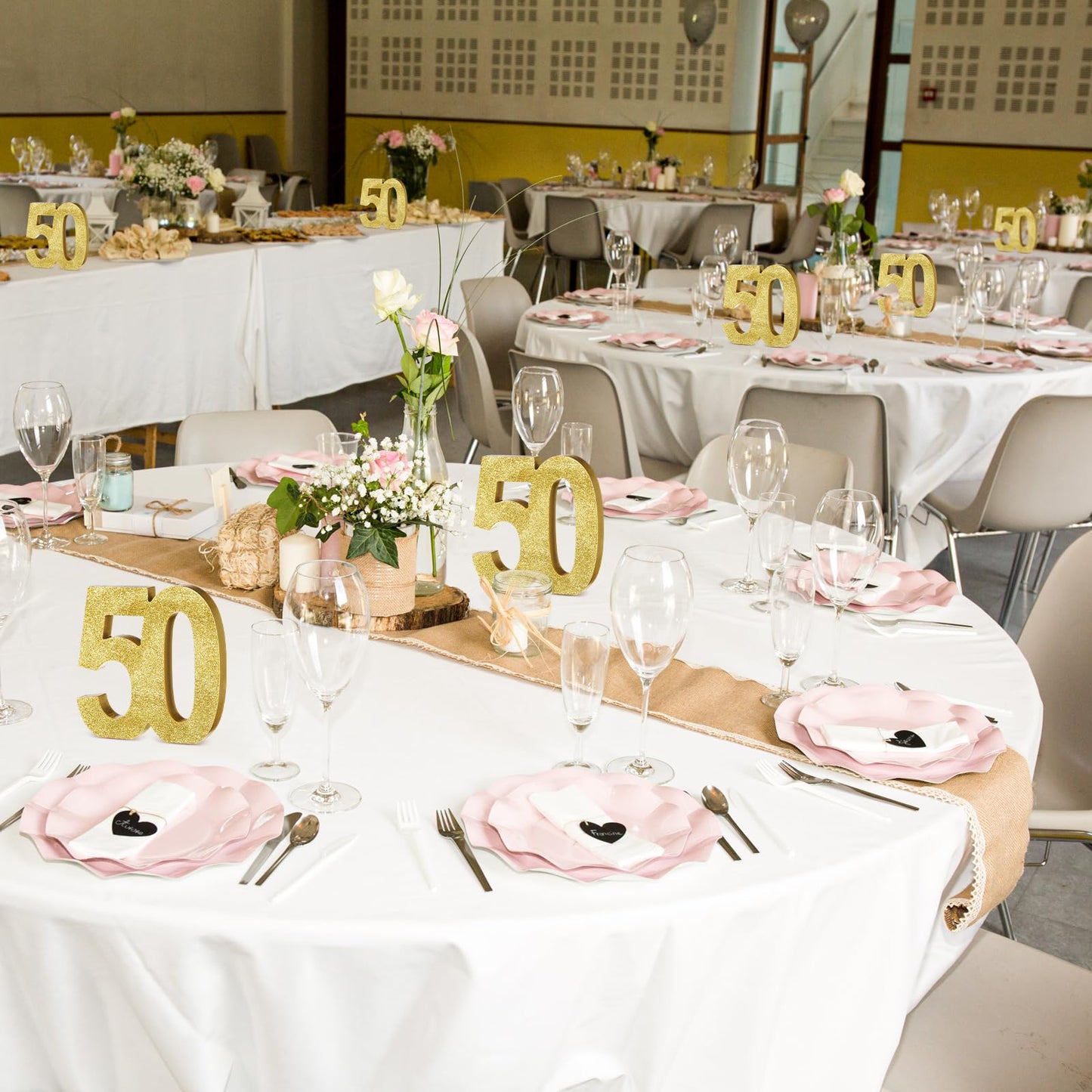 Shellwei 6 Pcs 50th Birthday Decorations for Men and Women,50th Anniversary Decorations,Gold Glitter Number 50 Table Topper Centerpieces Decorations for Birthday Party