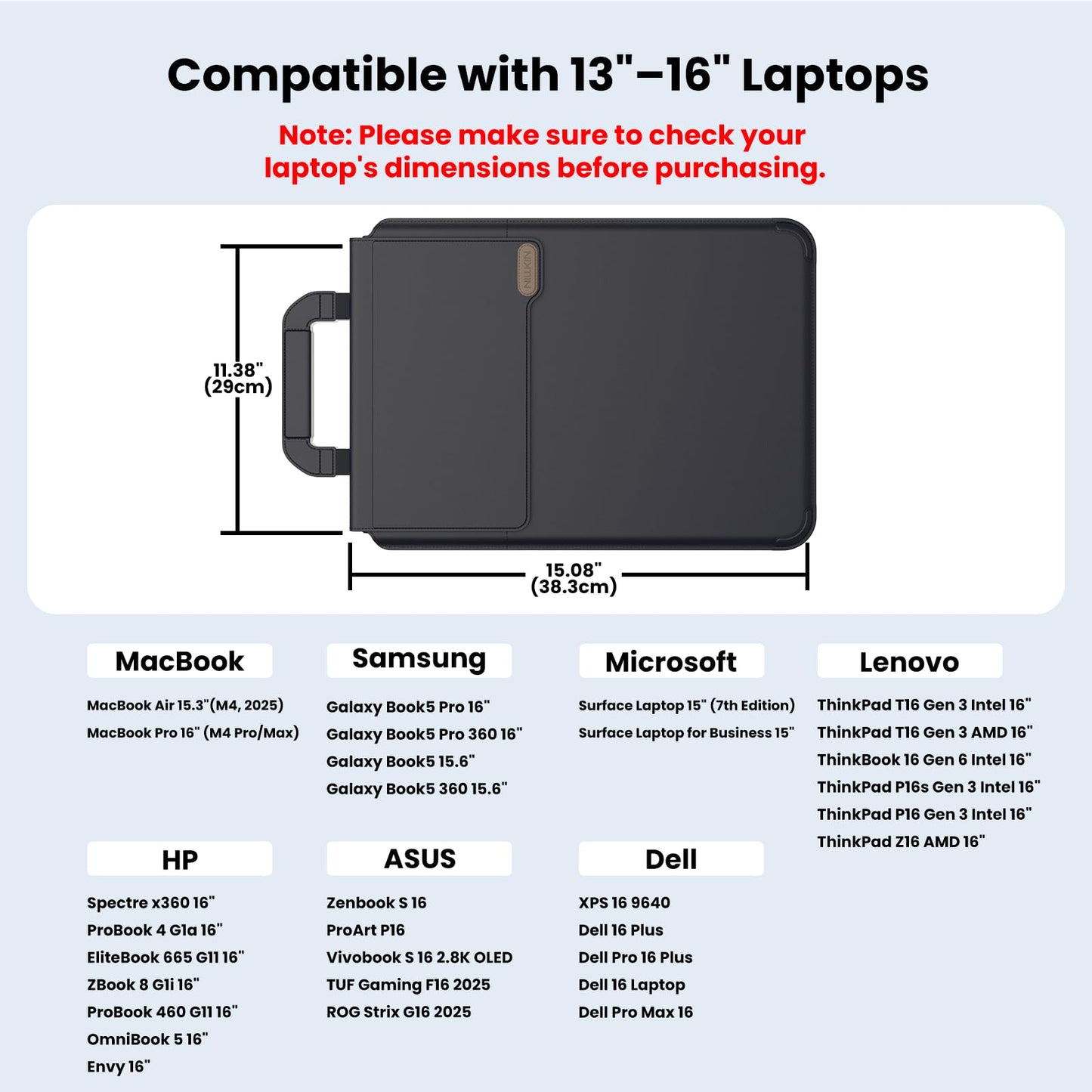 Nillkin Upgraded 13-16 Inch Laptop Sleeve Case for MacBook/Dell/HP/Lenovo/Asus, Unique Slim Travel Computer Bag with Adjustable Stand & Mouse Pad, Magnetic Handle, PU Leather, Black