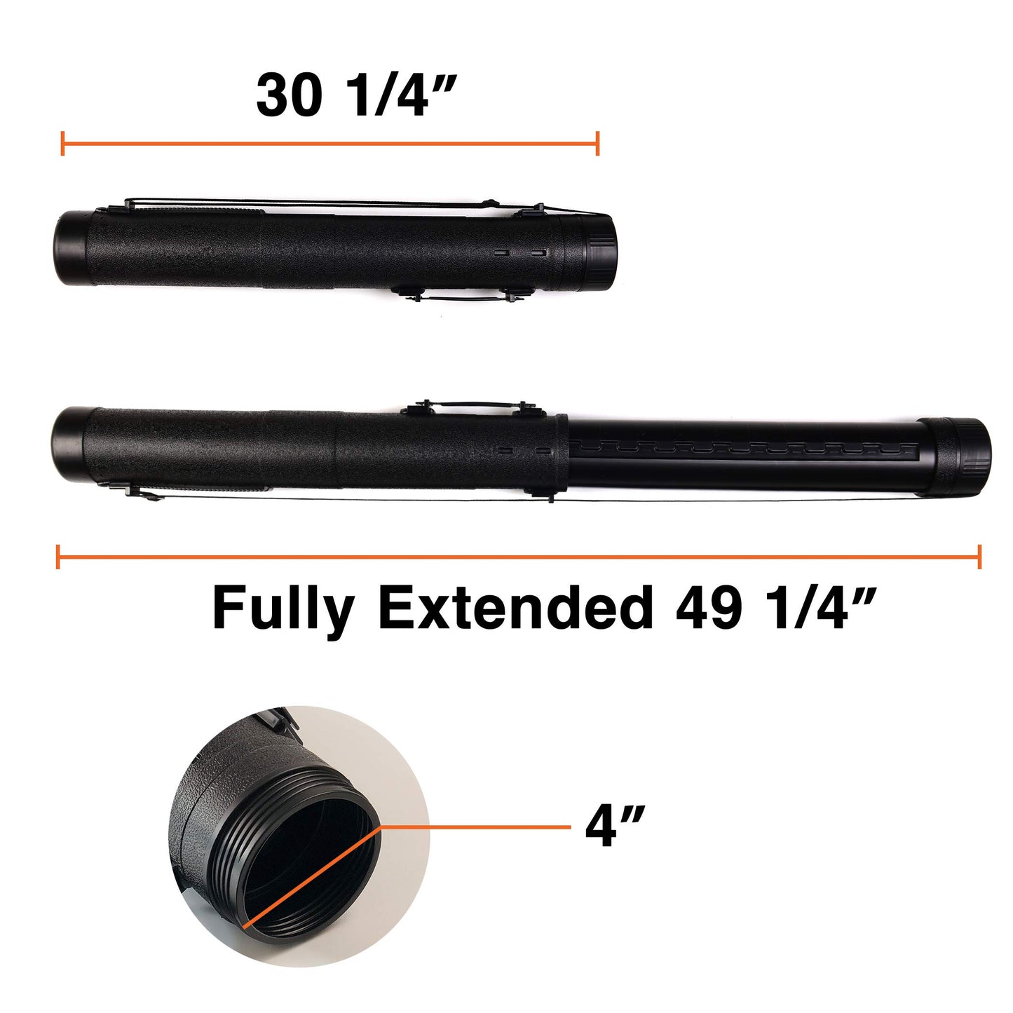 2-Pack Extendable Poster Tubes Expand from 30.5” to 49” with Shoulder Strap and Handle | Carry Documents, Blueprints, Drawings and Art | Black Portable Durable Round Storage Cases