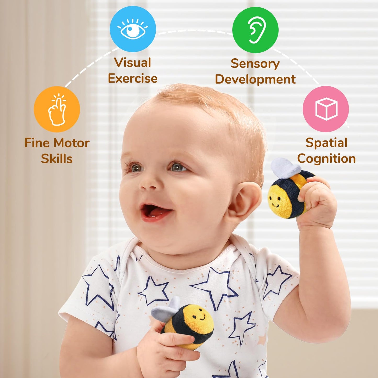 JoyCat Baby Toys 6-12 Months, Soft Baby Beehive with 5 Sensory Bees, Rattle, Crinkle Paper, Mirror, Busy Montessori Toys for Toddlers 0-3 Years Old, Sensory Toy for Babies Boy Girl Birthday Gifts