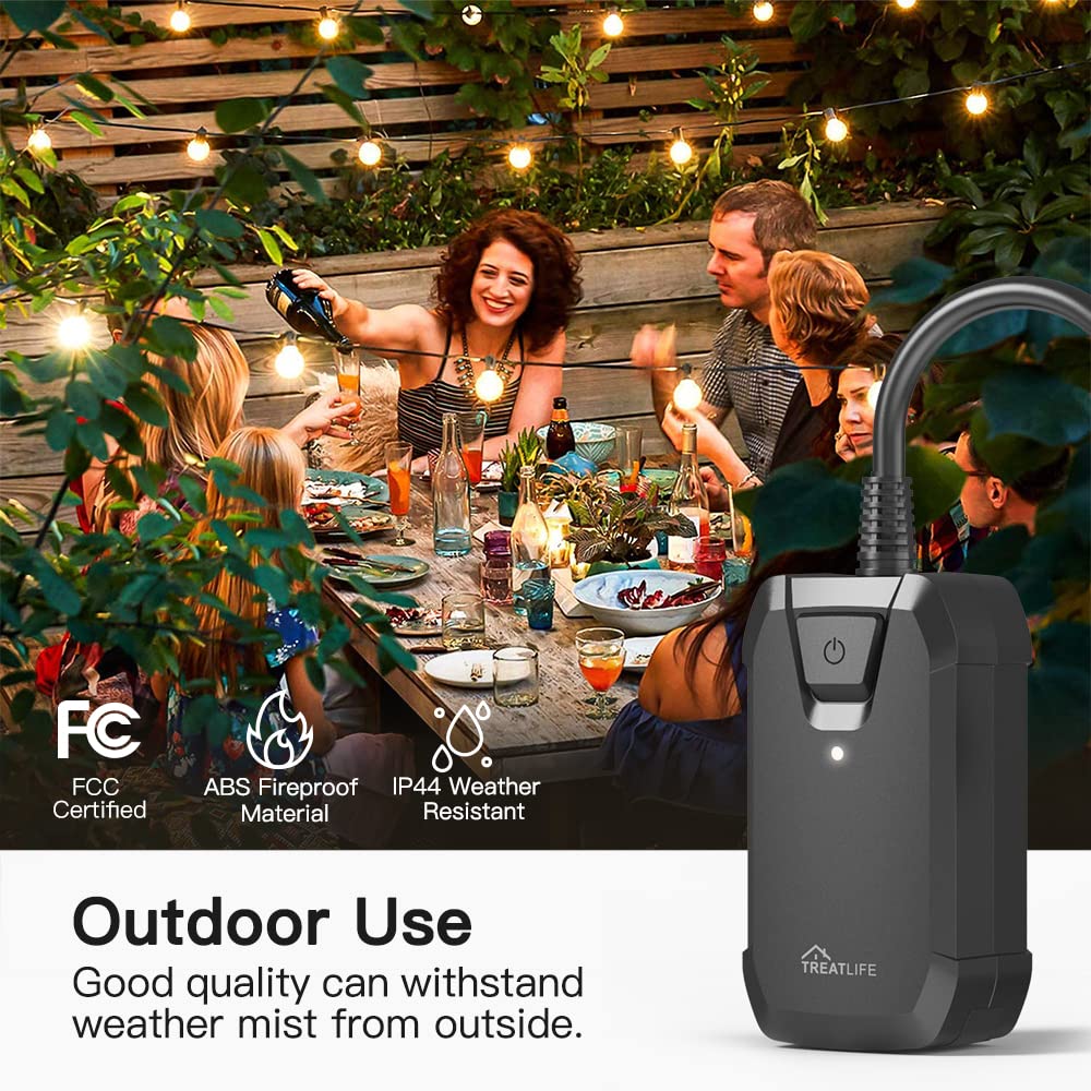 TREATLIFE Smart Dimmer Plug, 2.4GHz WiFi Outdoor Smart Plug Works with Alexa, Google Home, IP44 Outdoor Dimmer for Dimmable Lights, Max Power 400W