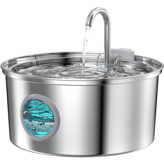 Cat Water Fountain Stainless Steel - Dog Automatic Waterer Bowl - Auto Pet Dispenser - Small Pets Drinking Waterer Indoor - Auto Dish Animal Fountains - 108oz/3.2L Metal Self Kitty Watering Supplies