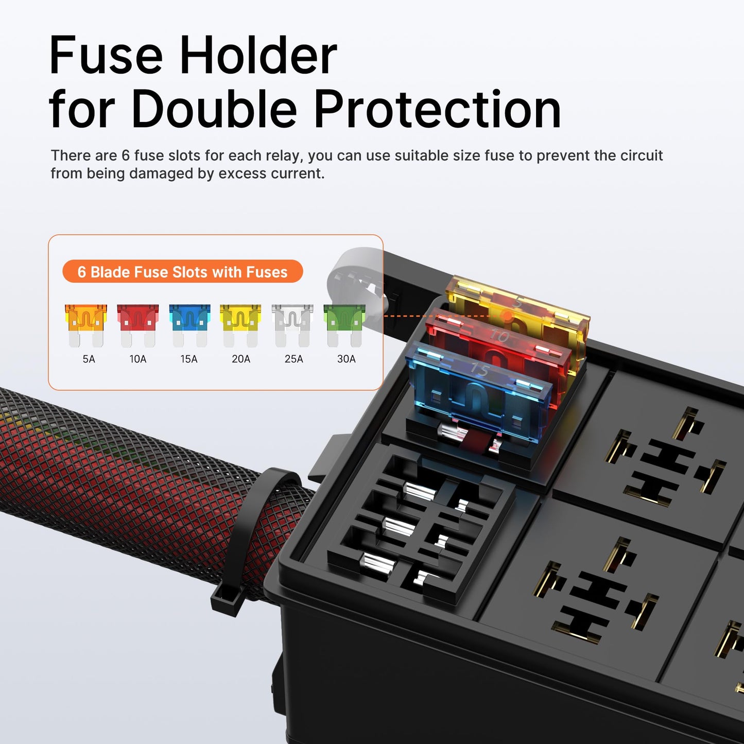 DaierTek 12V Relay Box 6 Way12 AWG Pre-Wired Waterproof Relay Box 6 Slot ATC/ATO Fuse Relays Block Universal Relays Panel for Automotive Car Marine Boat