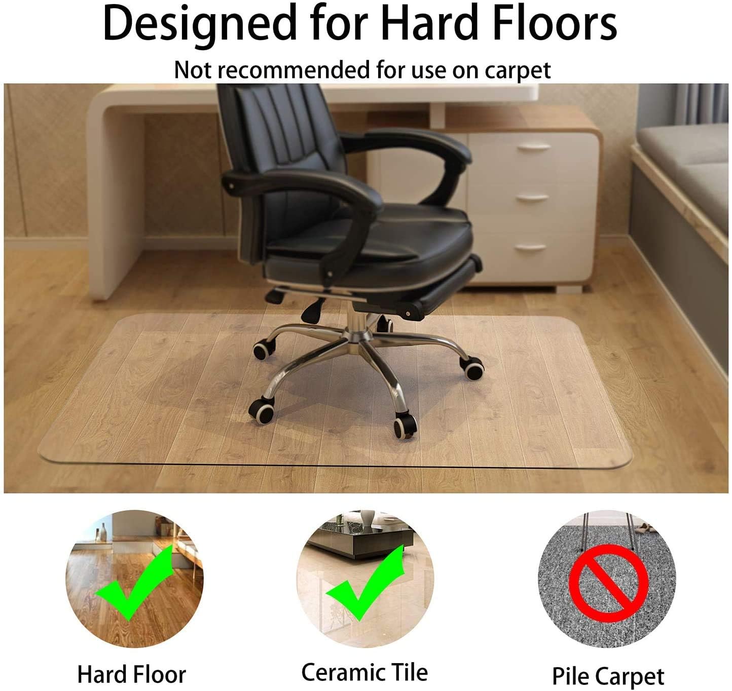 NATRKE Office Chair Mat for Hardwood Floor, 30"x48" Clear Desk Chair Mat with Non-Slip Frosted Back, Transparent PVC Floor Protector Rug for Home Office, BPA & Phthalate Free (Not for Carpet)