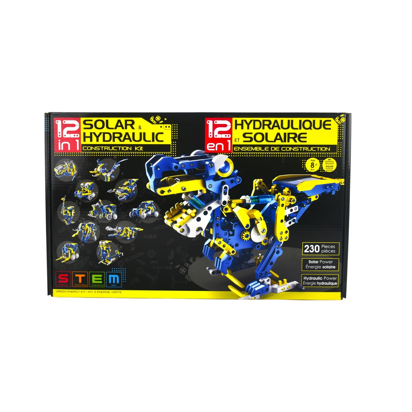 CIC Kits 12 in 1 Solar & Hydraulic Construction Kit | Educational STEM Engineering Toys for Kids & Teens | English & Français Bilingual Manual