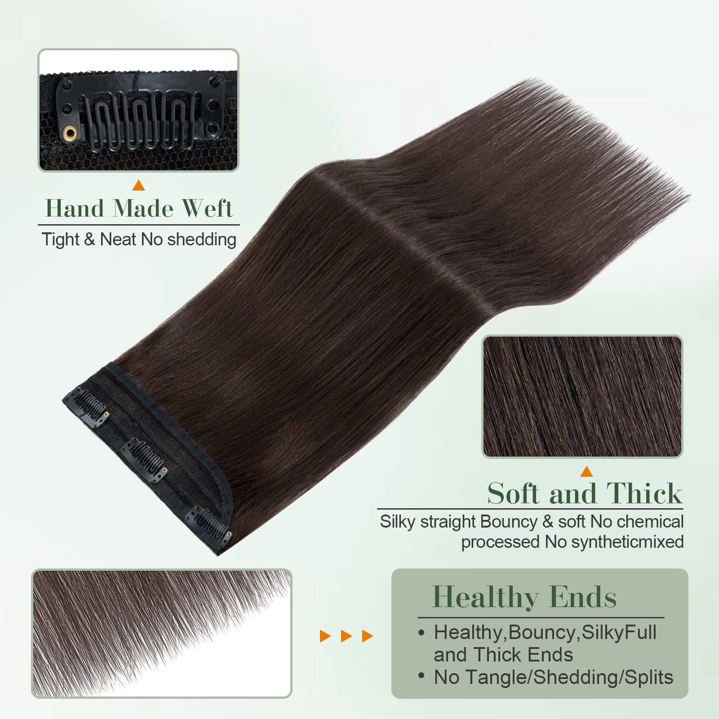 Benehair One Piece Clip in Hair Extensions Real Human Hair 12 Inch One Piece Silky Straight Full Head Hairpieces for Women with 5 Clips Human Hair Extensions Clip on Hair Extensions Dark Brown #2 40g