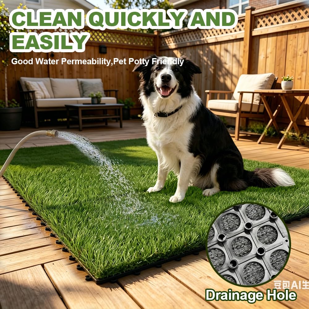 Qingbei Rina Artificial Grass Turf Tiles Interlocking for Patio Balcony,12"x12" Artificial Turf Grass Outdoor Rug for Dogs Potty Pet Squares Grass Decor Pad,Self-draining Flooring Indoor (9 Pack)