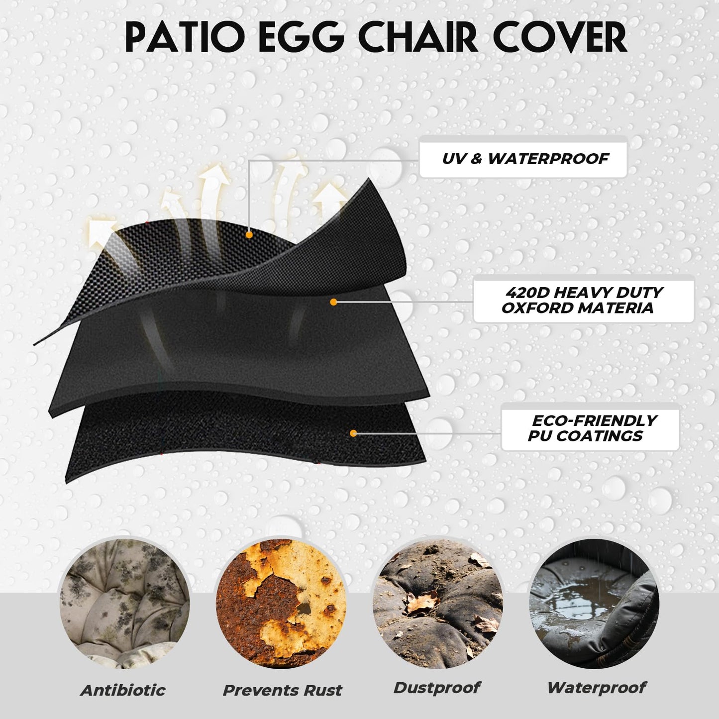 Uthem Patio Egg Chair Cover, 91x80 Inches Waterproof 420D Oxford Double Hanging Outdoor Furniture Covers for Wicker Egg Swing Cocoon Chair, Black