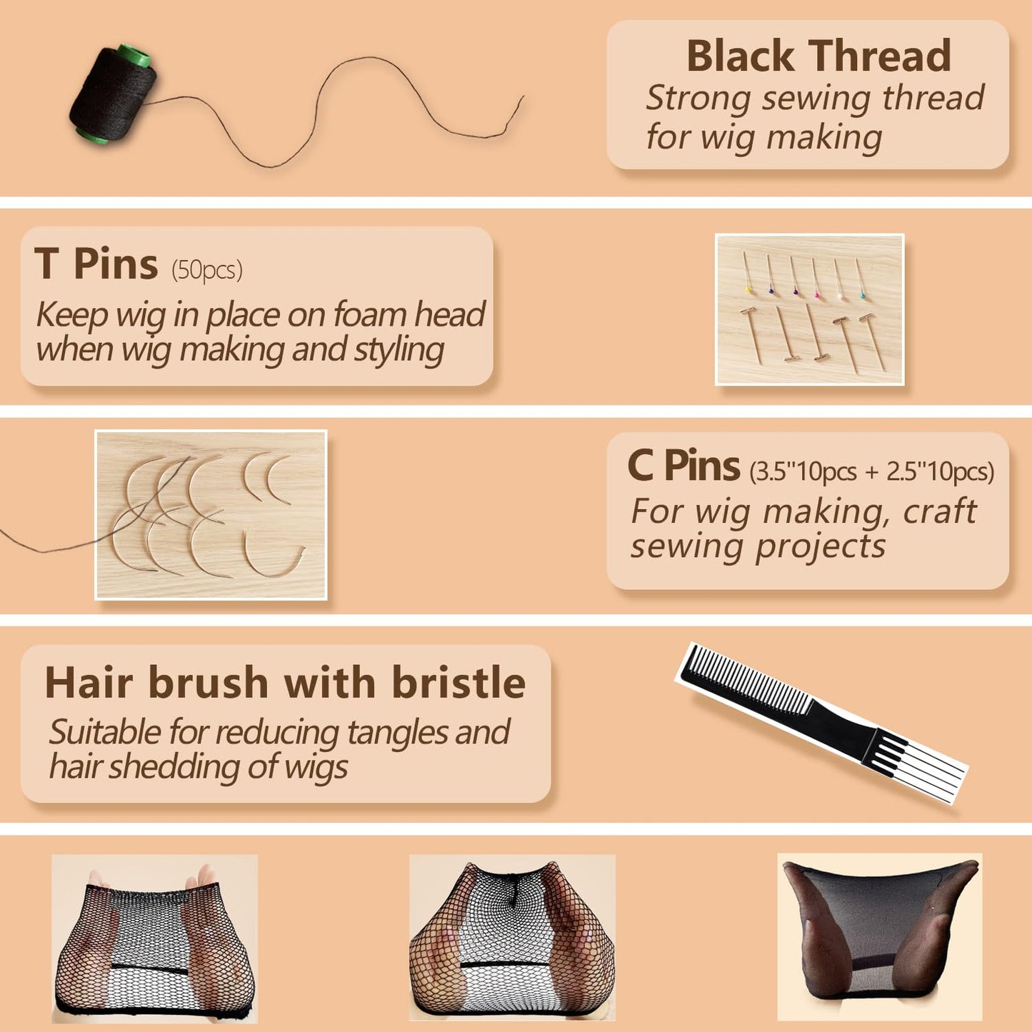 22 Inch Wig Head (White), Wig Stand Tripod with Head, Canvas Block Head Mannequin Head Stand Wig Display Styling Head With Mount Hole, Manikin Canvas Head Block Set for Wigs Making Display with Wig Caps, T Pins C Pins Set Bristle Brush