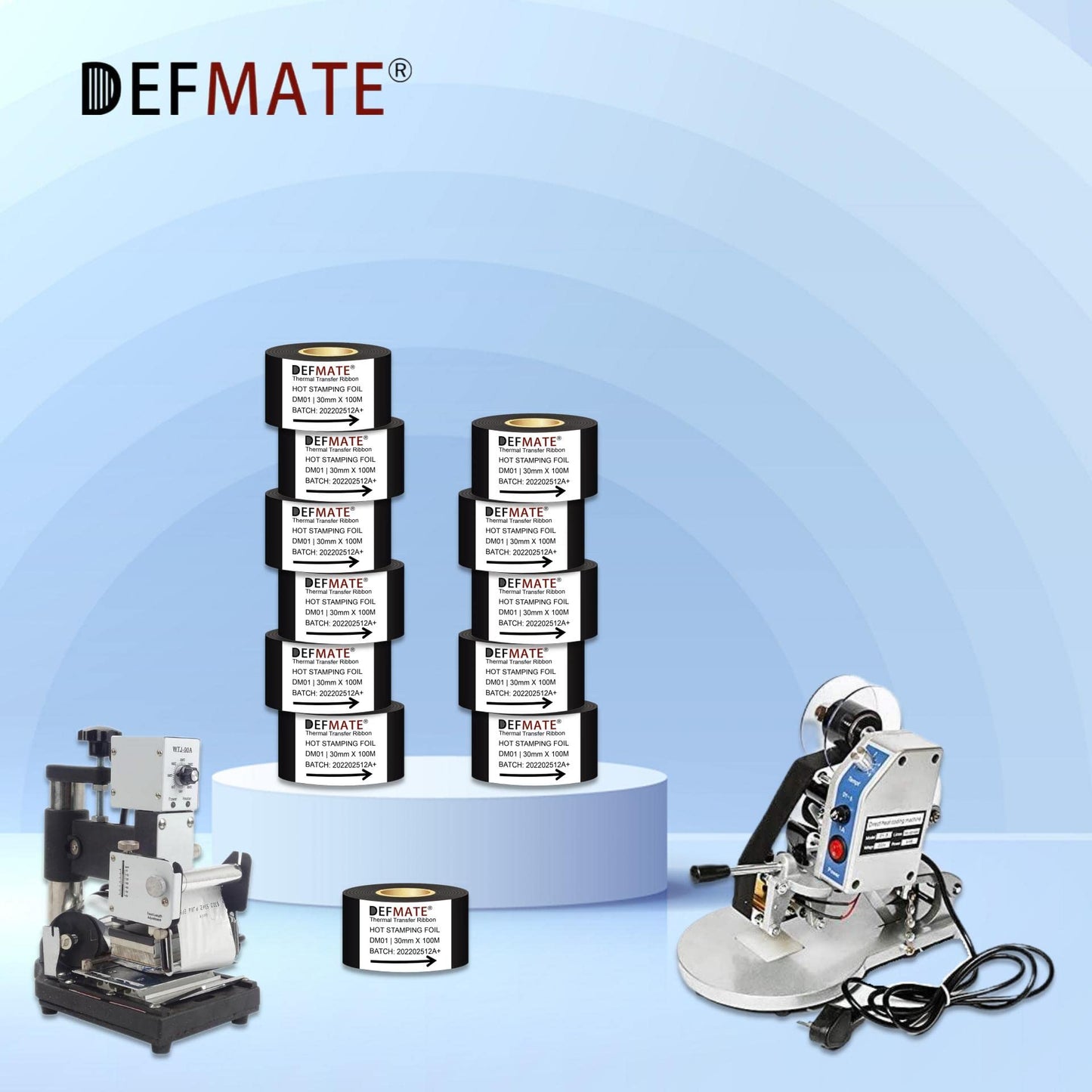 DEFMATE 12 Rolls 30mm x 100m Black Hot Stamping Foil Thermal Transfer Ribbon Resin for Coder Printer Machine, Black Color Ribbon for Coding Machine