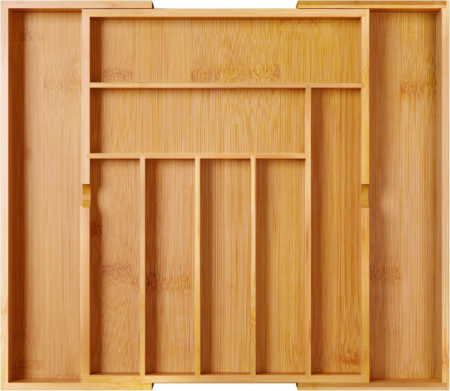 BAMEOS Utensil Drawer Organizer, Cutlery Tray Desk Drawer Organizer Silverware Holder Kitchen Knives Tray Drawer Organizer, 100% Pure Bamboo Expandable Adjustable Cutlery