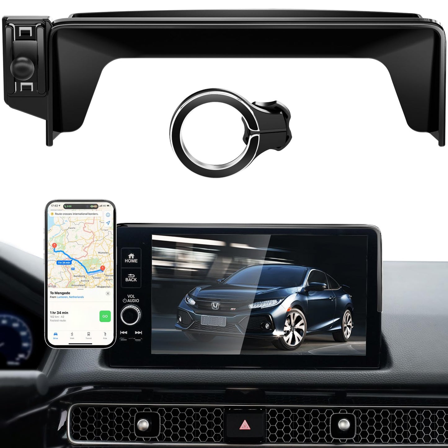 Pop-tech Magnetic Phone Holder for Honda Civic 11th Gen 2022 2023 2024 2025 2026, 360° Car Screen Phone Mount Made for Civic Hatchback Sedan Touchscreen, Compatible with Magsafe iPhone Accessories
