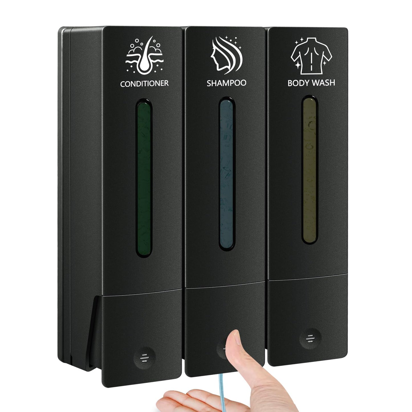 Volufia Shampoo and Conditioner Dispenser, Shower Soap Dispenser, Shower Dispenser 3 Chamber No Drill, Body Wash Dispenser Wall Mounted for Bathroom Hotel 3x400ML, Black