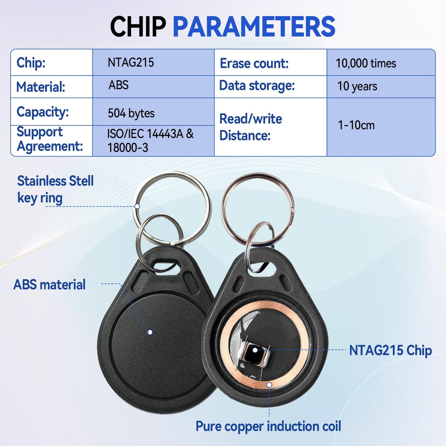 NFC Tags with NTAG215 Chip,504 Bytes Rewritable NFC Key Tags Compatible with iPh-one, Andr-oid, Home-Kit & Tag-Mo,Programmable Access Key Fobs (100-Pack Black)