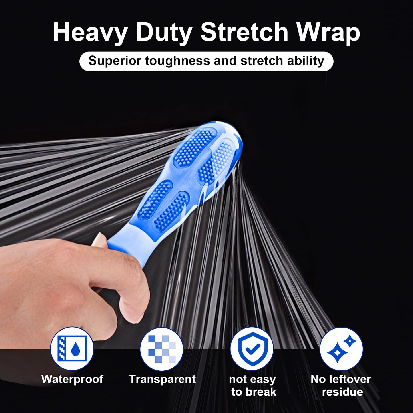 Stretch Film, RAZCC Stretch Wrap Industrial Strength, Shrink Wrap for Pallet Wrap, Heavy Duty Clear Plastic Wrap with Handles, Moving Wrapping Plastic Roll, 15" x 1000 Ft Per Roll, 60 Gauge, 2 Pack