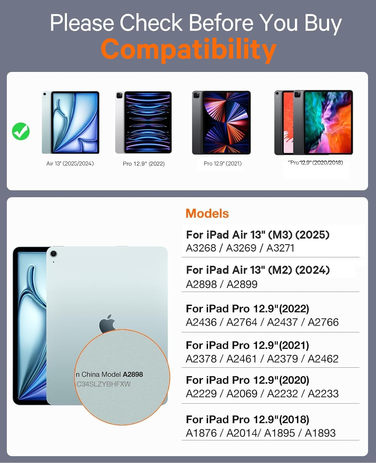 CHESONA for iPad Air 13 Inch (M3/2025, M2/2024) & iPad Pro 12.9 Case with Keyboard, Portrait/Landscape, Rugged Magnetic Detachable Case with 7-Color Backlit, Smart Trackpad, 15°-180° Adjustable, Gray