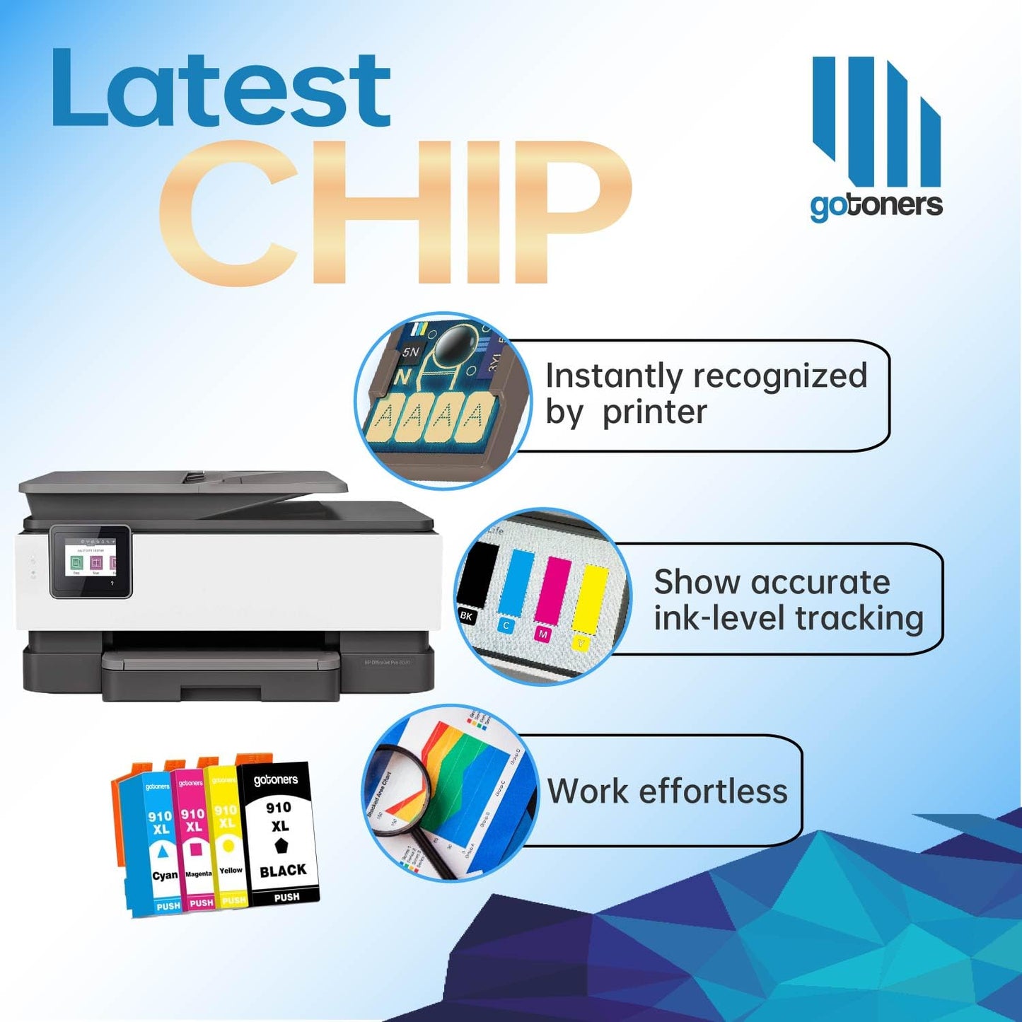 Gotoners Compatible with HP 910XL 910 XL Ink Cartridge for OfficeJet 8010 8010e 8015 8015e 8022 8022e 8025 8025e 8035 e-Series Printer 4 Pack (Black, Cyan, Magenta, Yellow)