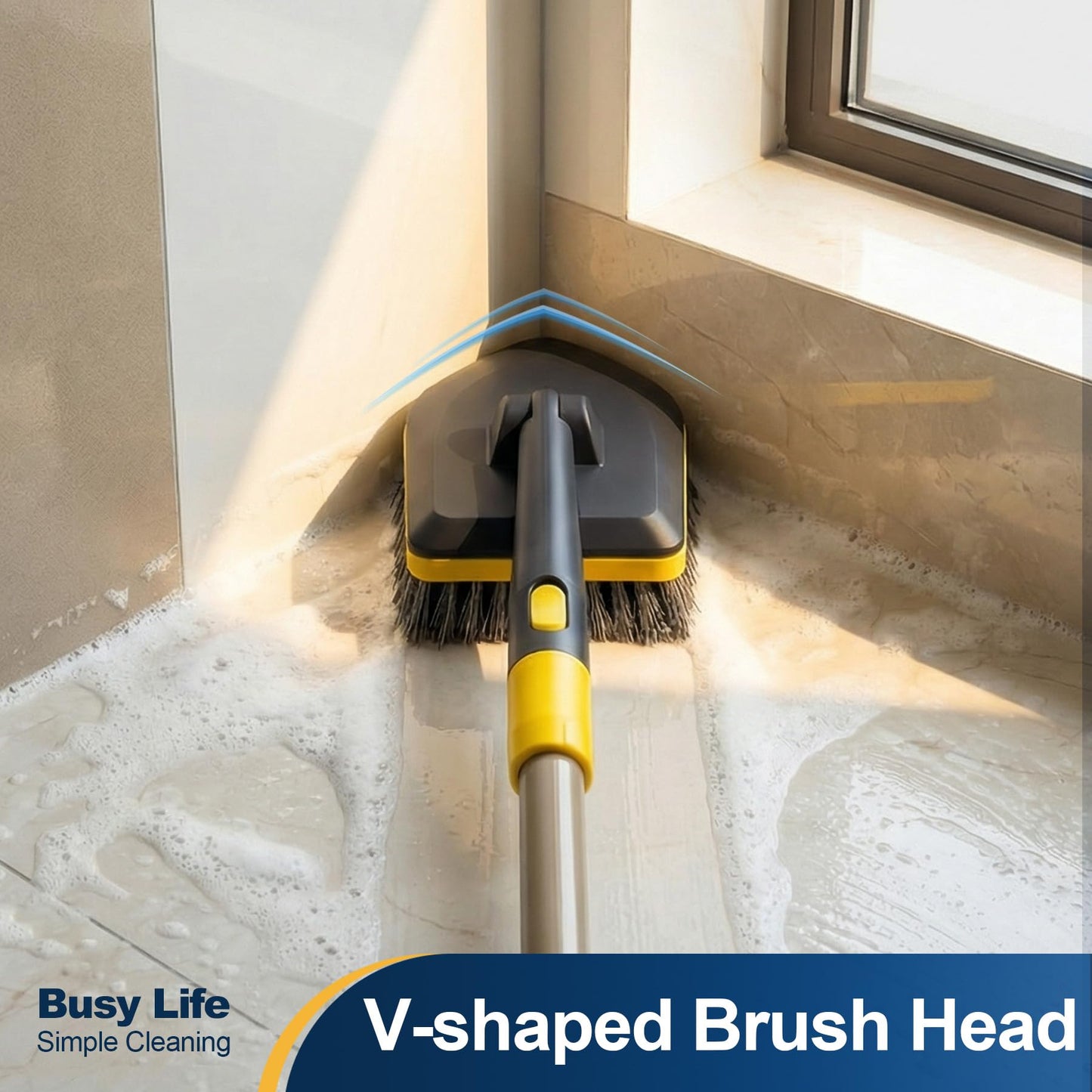Yocada Tub Tile Scrubber Brush 2 in 1 Cleaning Brush 58.2 Inch Adjustable Telescopic Pole Stiff Bristles Scouring Pads for Cleaning Bathroom Kitchen Toilet Wall Tub Tile Sink Non Scratch