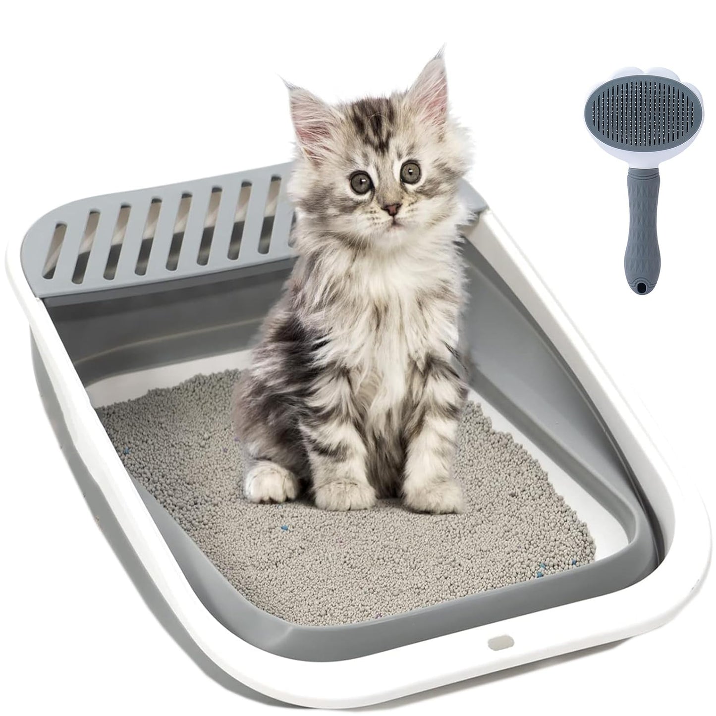 PMFRUG Open Cat Litter Box,Large Kitten Potty Pan Semi-Enclosed Foldable Travel Odorless Cat Toilet Low Entrance Standard Litterbox for Indoor Small Pet Kitty Rabbit Supplies Easy to Clean (Grey)