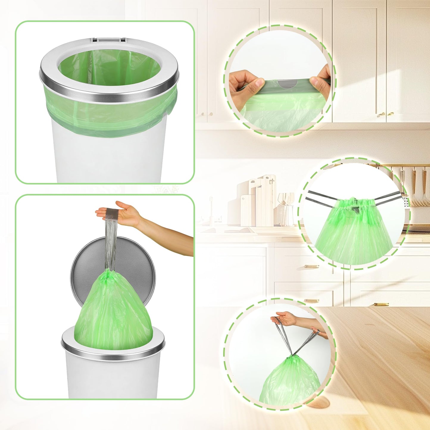 13 Gallon Drawstring Compostable Barabge Bags, 50L Biodegradable Trash Bags 108 Count, Thick Leak-Proof Kitchen Recycling Bags for Home Bathroom Office Outdoor