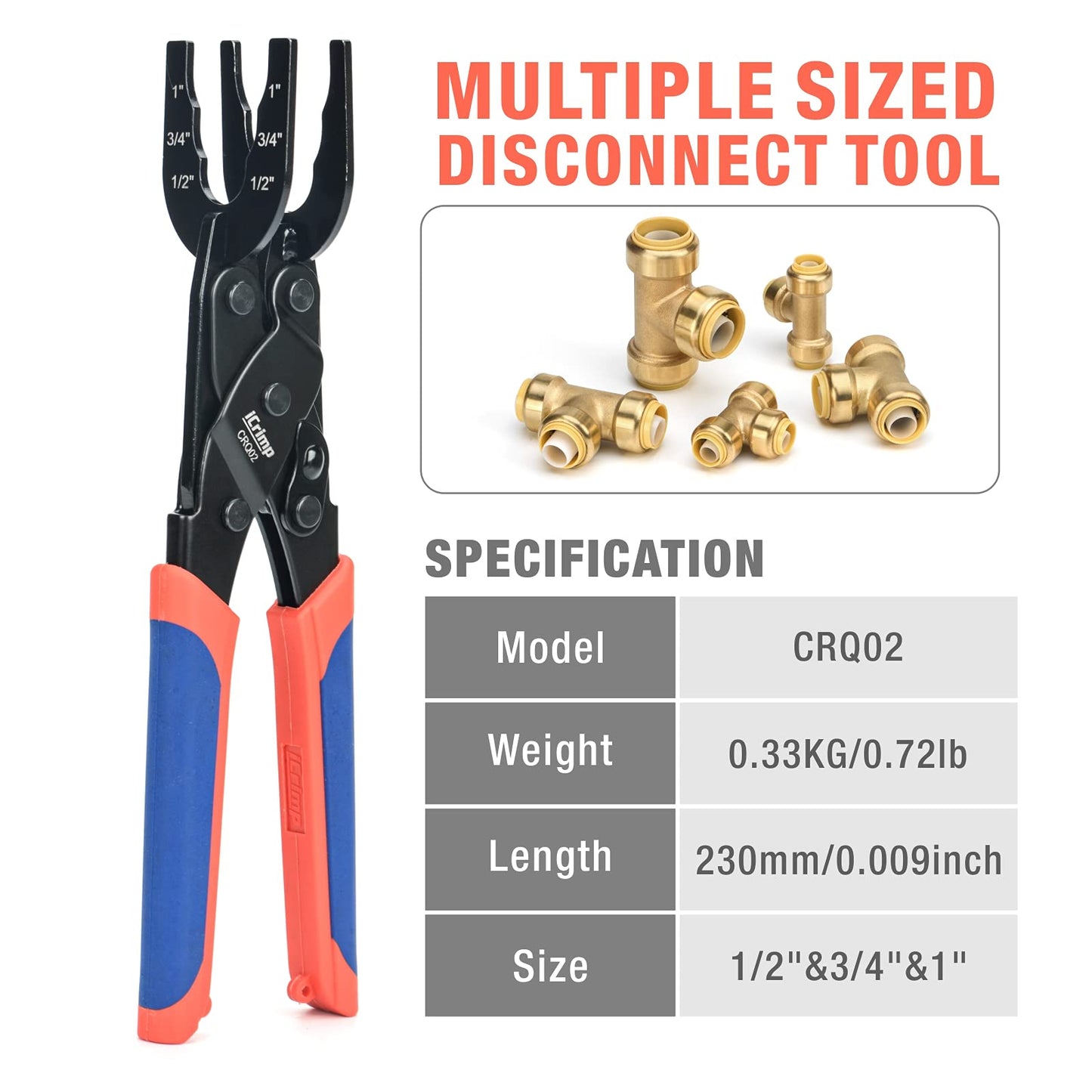 iCrimp Push-Fit Disconnect Tong Tool for Easily Removing Push-to-Connect Fittings(1/2-in, 3/4-in, 1-in), Multi-Sized Removal Tool for Push Fit Fittings