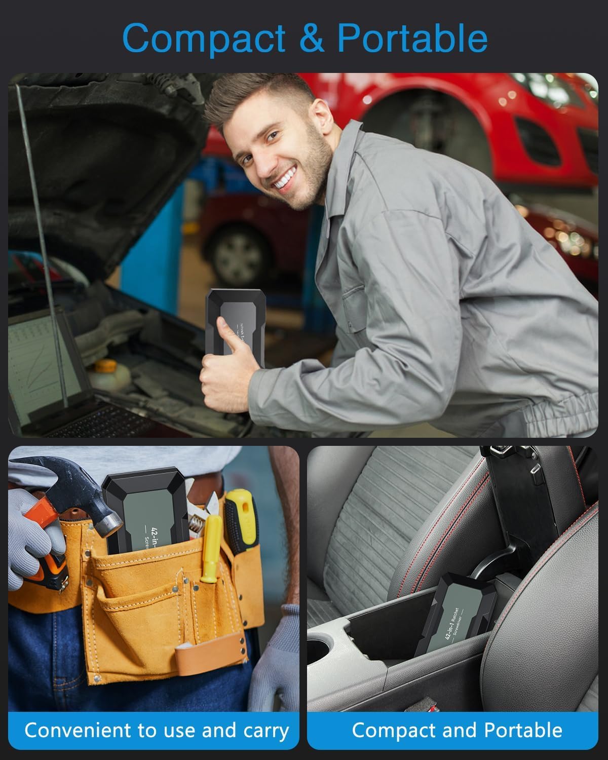 AMIR 42 in 1 Ratchet Screwdriver Kit for Father's Day Gift, with 40 PCS Magnetic Bits, Repair Screwdriver Set with Rotatable Ratchet Handle, Versatile Handle Screw Driver Set with Carry Case(Gray)