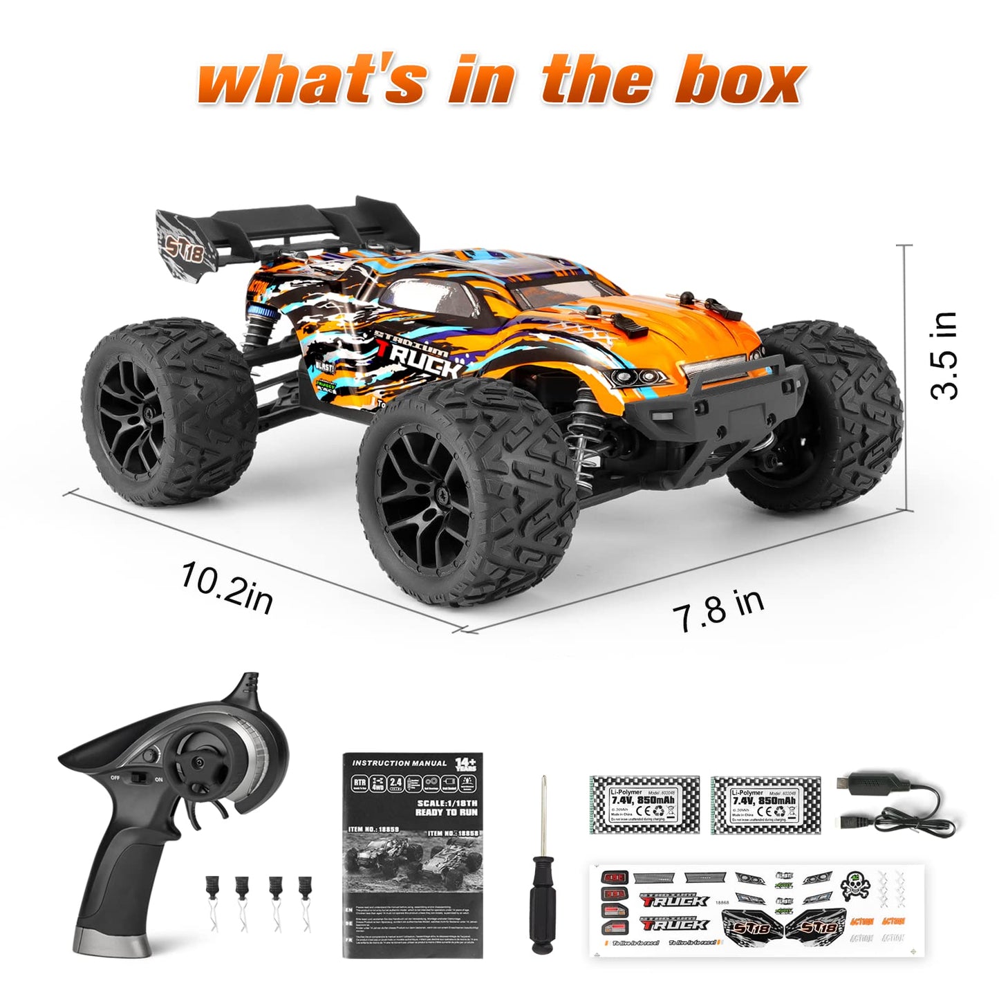 HAIBOXING RC Cars, 1:18 Scale Hobby Grade Remote Control Cars, 4WD High-Speed Fast RC Trucks 36km/H All Terrains Crawler Vehicle with 2 Rechargeable Batteries for Boys Kids and Adults 18858 Hailstorm