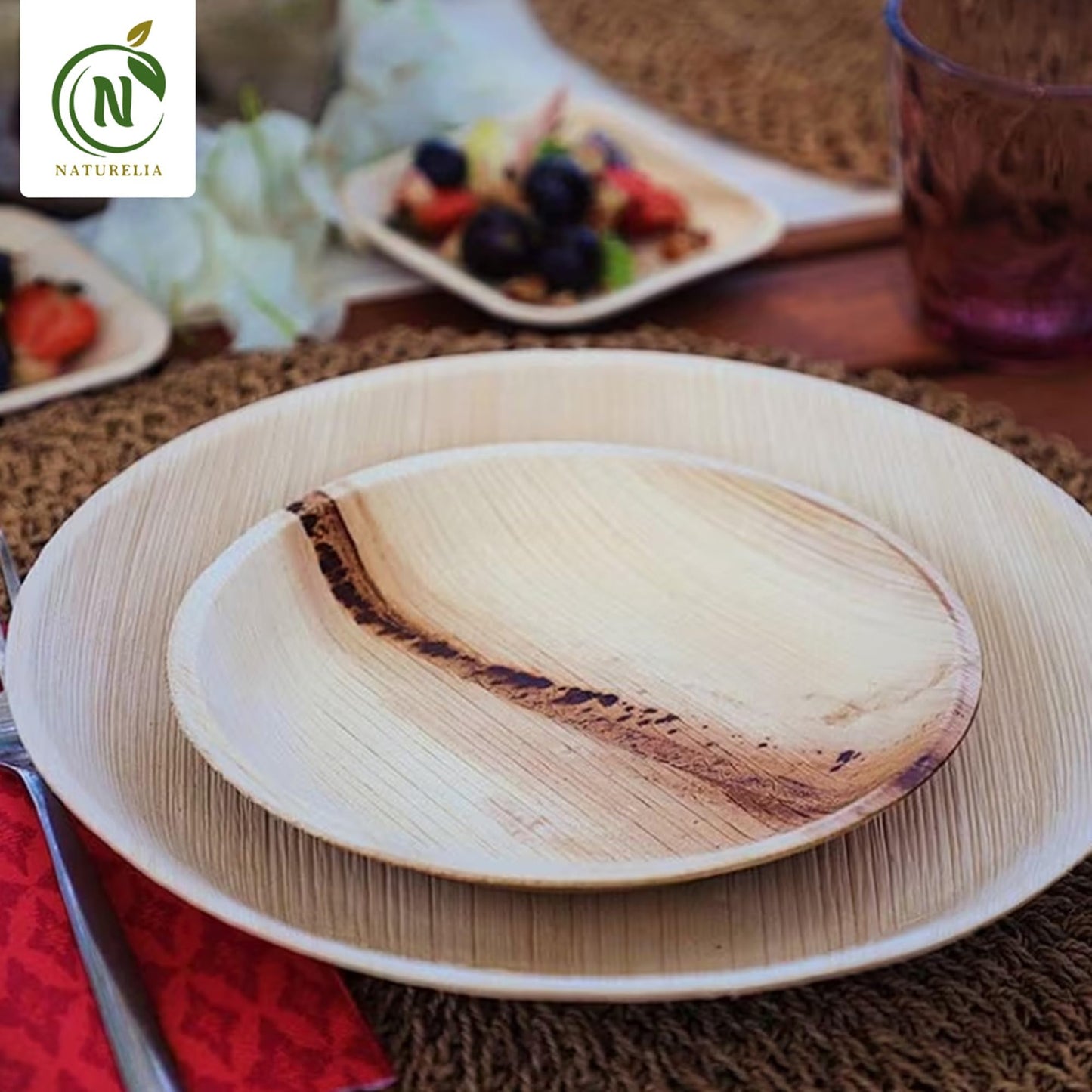 Naturelia 100% Compostable Combo 7” & 10” Palm Leaf Disposable Plates (48 Pck)- Biodegradable, Natural & Eco Friendly Disposable Plates for Wedding, Party, Picnic & Event